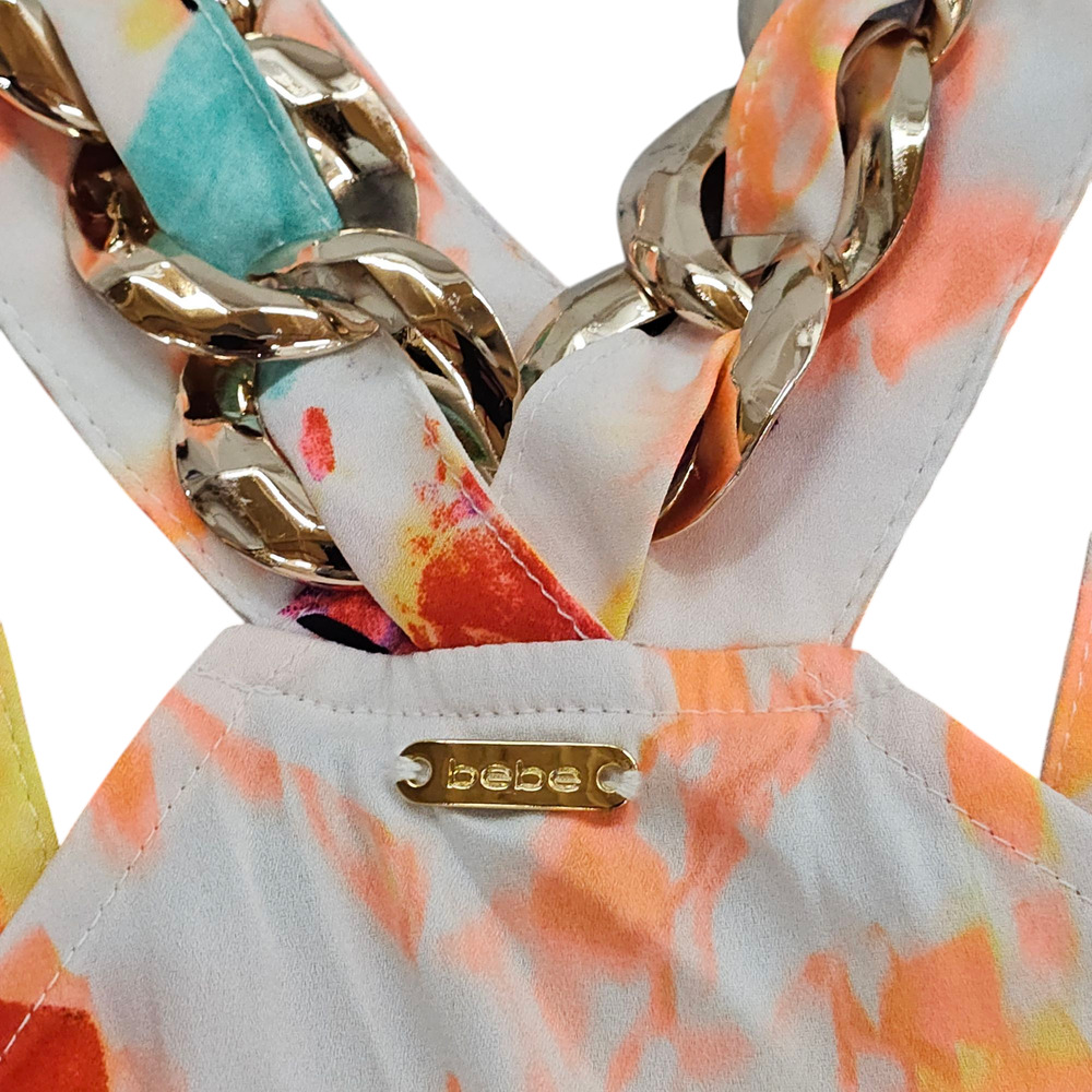 Bebe Blouse Womens Size Small Multicolor Floral Sleeveless Wrap Top Embellished - Picture 8 of 16